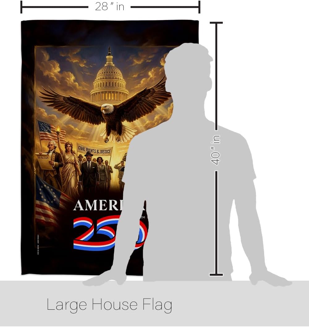 America 250 Flag Justice & Service Independence Day Wall Tapestry House Banner Official Licensed Merchandise Canvas Prints Yard Sign Textile Woven Fabric Poster USA 250th Anniversary Decoration Gift