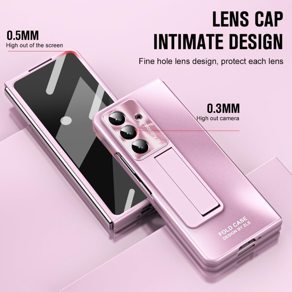 with S Pen &Holder Case for Samsung Galaxy Z Fold 7 6 5 4 3 5G Built-in Screen Protector & Invisible Kickstand Bracket, Camera Protect Heavy Duty Shockproof Cover Cases (Z Fold 7,Pink)