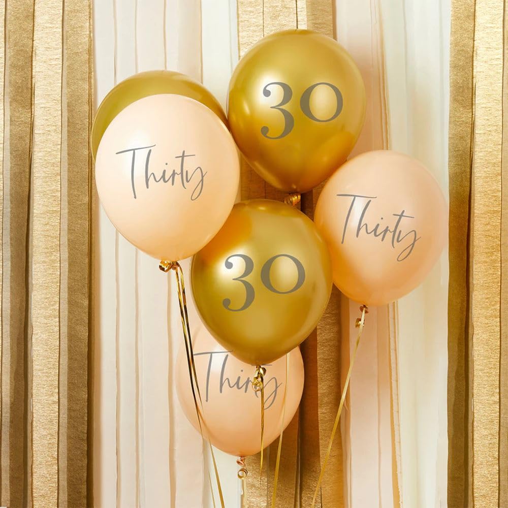 Club Green 6 Gold and Nude 30th Birthday Balloons, Age 30 Party Balloons, 30th Birthday Decorations, Gold 30th Party, Gold Birthday Party
