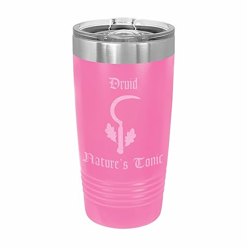 Miniatura 1 de D&D Engraved Tumbler Druid Nature's Tonic Insulated Stainless Steel Travel Mug with Lid Dungeons Dragons Gifts DND (20 ounce, Pink)