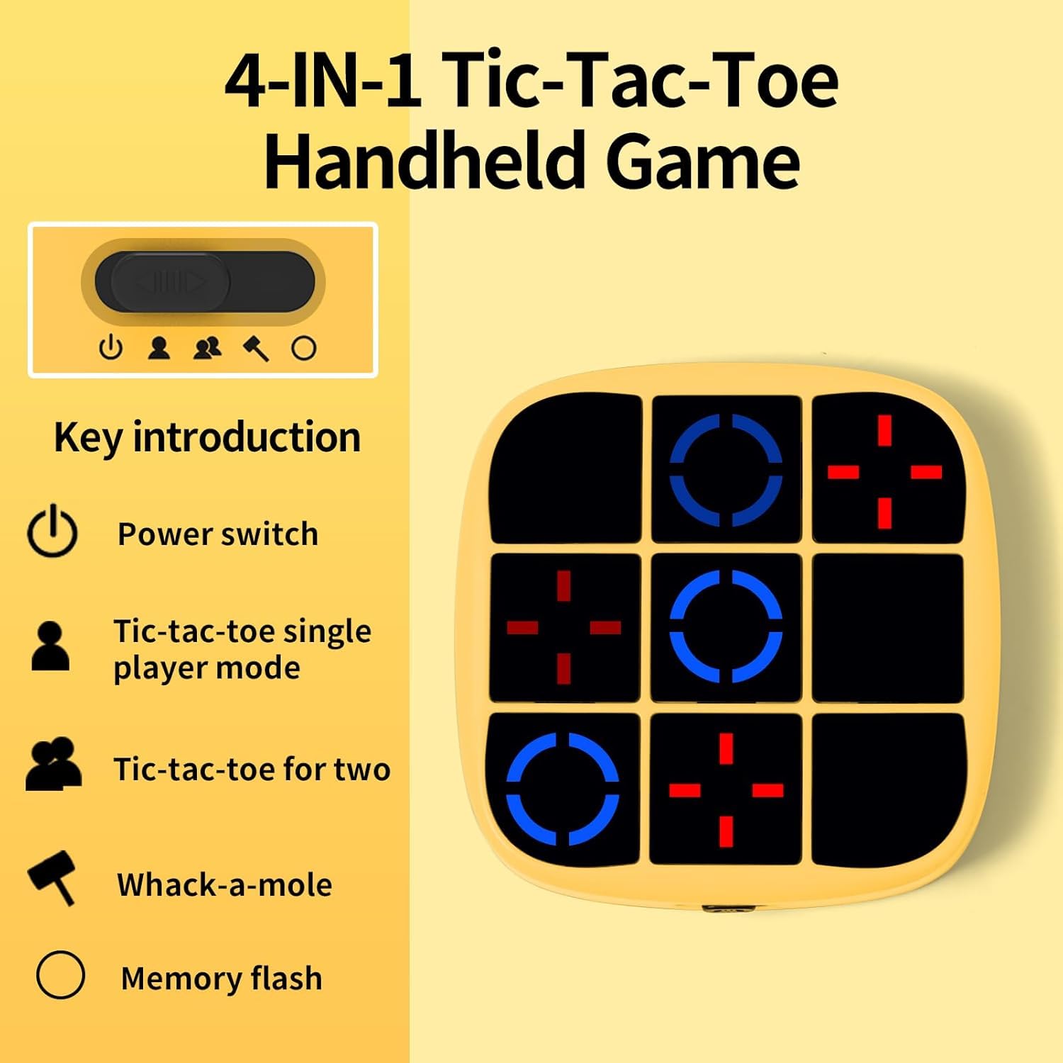 Tic Tac Toe Bolt Game, 4-in-1 Handheld Portable Electronic Toy Rechargeable, Educational Board Games Puzzle for Kids and Adults, Perfect for Travel, Road Trips, and Birthday Gifts - Fun Memory Game - Image 2 thumbnail