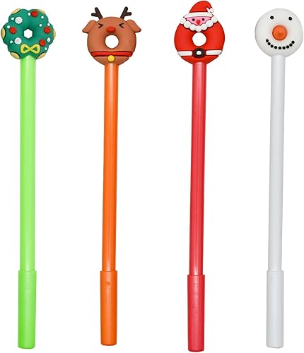 Miniatura 9 de Maydahui 12 bolígrafos creativos de gel de Navidad con forma de dona, árbol de Navidad, muñeco de nieve, reno, Papá Noel, tinta negra para