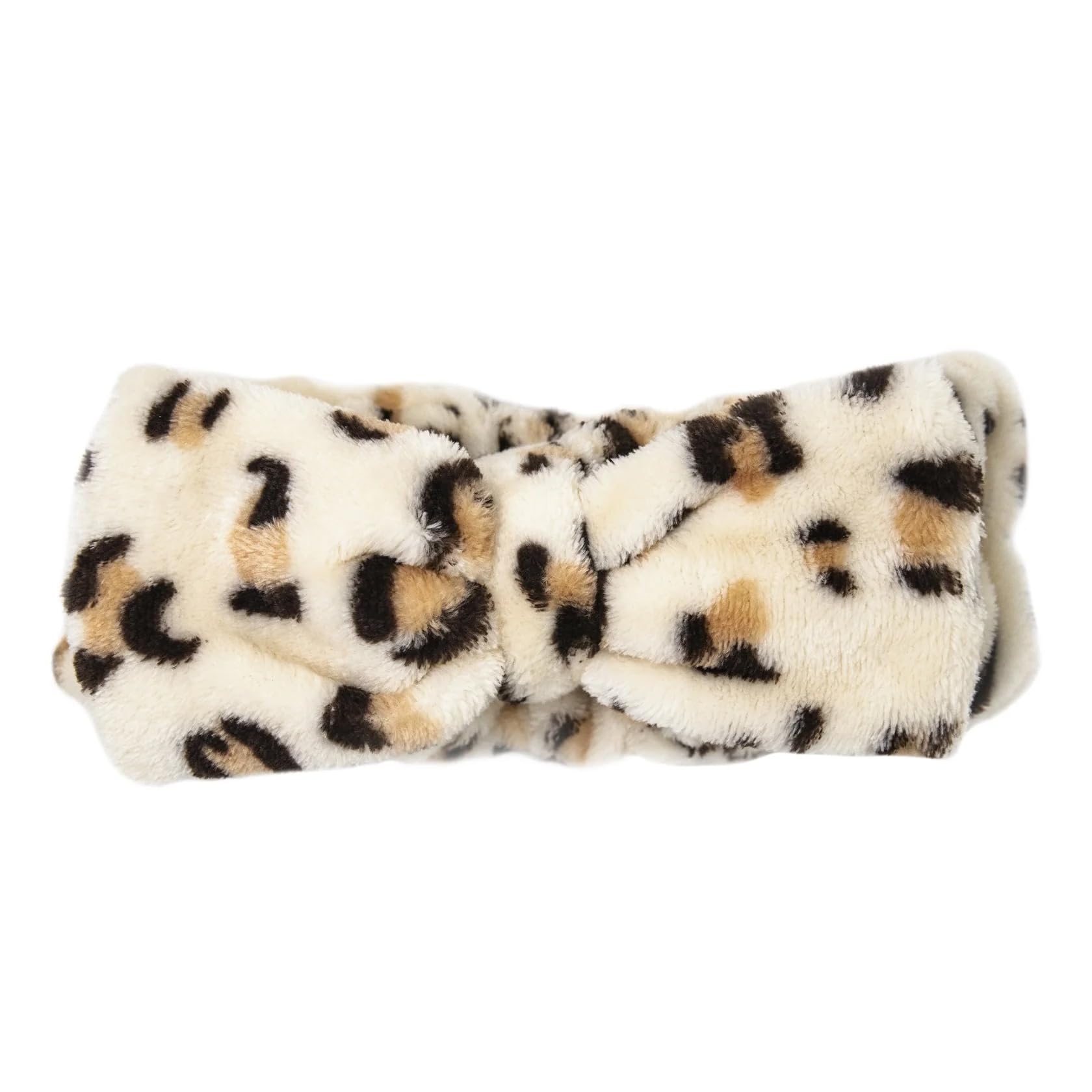 The Crème Shop Teddy Headband, Plush Spa Headband for Washing Face, Skincare and Makeup (Brown Leopard)