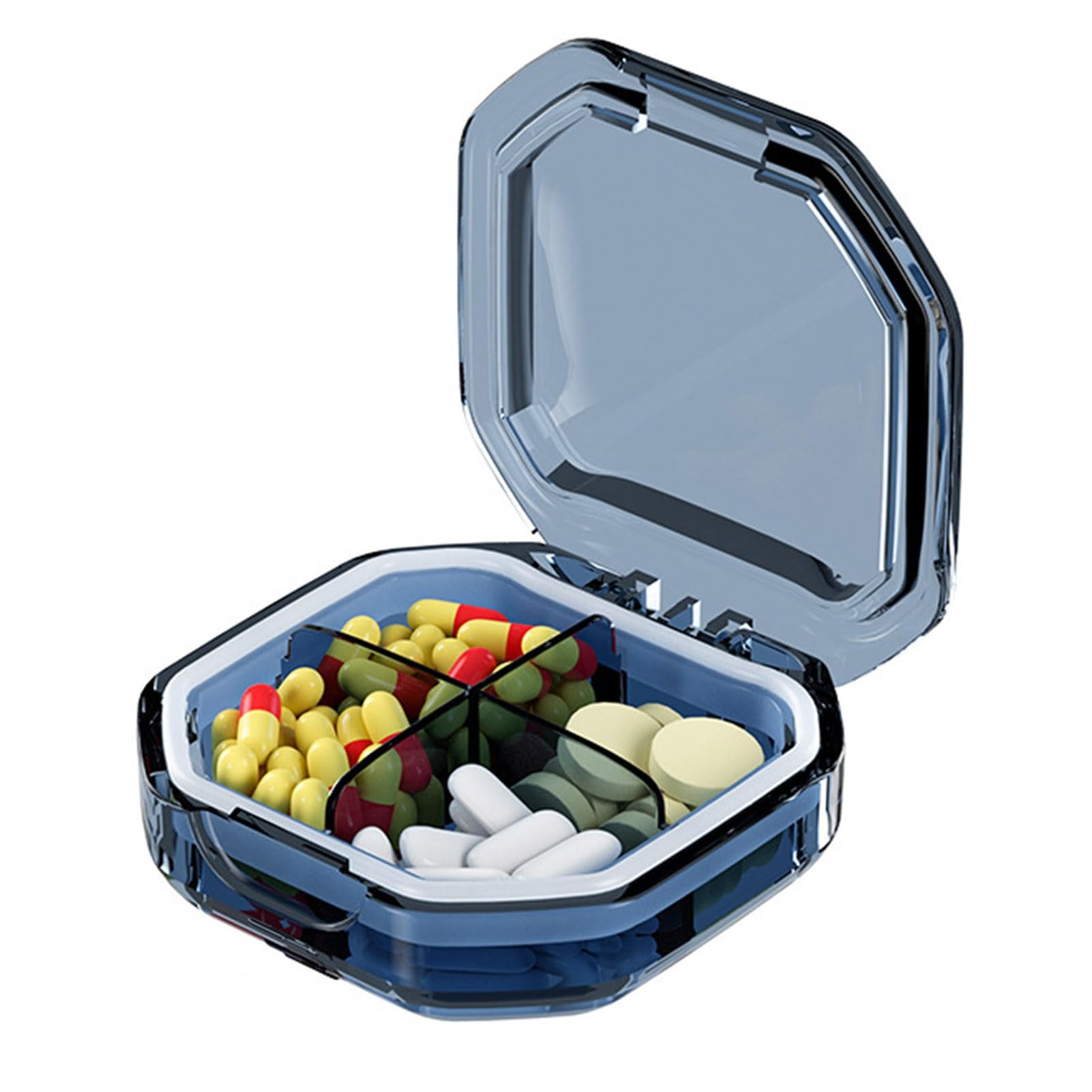HEVIRGO Small Pill Box for Travel Portable Organizer On-The-go Convenient 7-Day Dispenser 4 6-grid Design Large Space Buckle