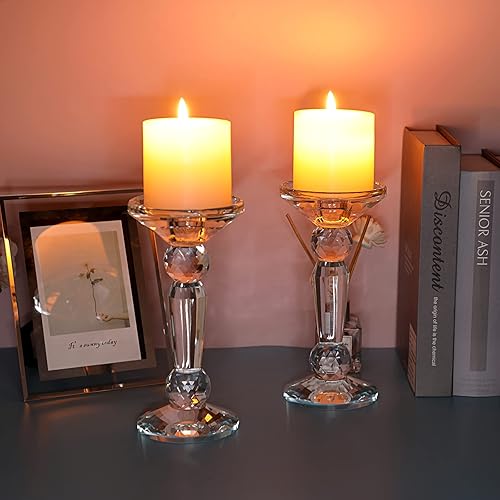 Miniatura 7 de OwnMy 2 portavelas de pilar de cristal candelabros decorativos de cristal portavelas de cristal transparente portavelas de pilar moderno centro de