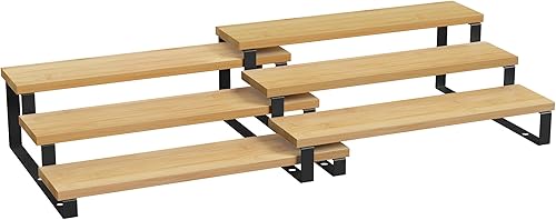 SONGMICS Estante para especias juego de 2 organizadores de estantes de gabinete soporte extensible de especias de 3 niveles bambú apilable para