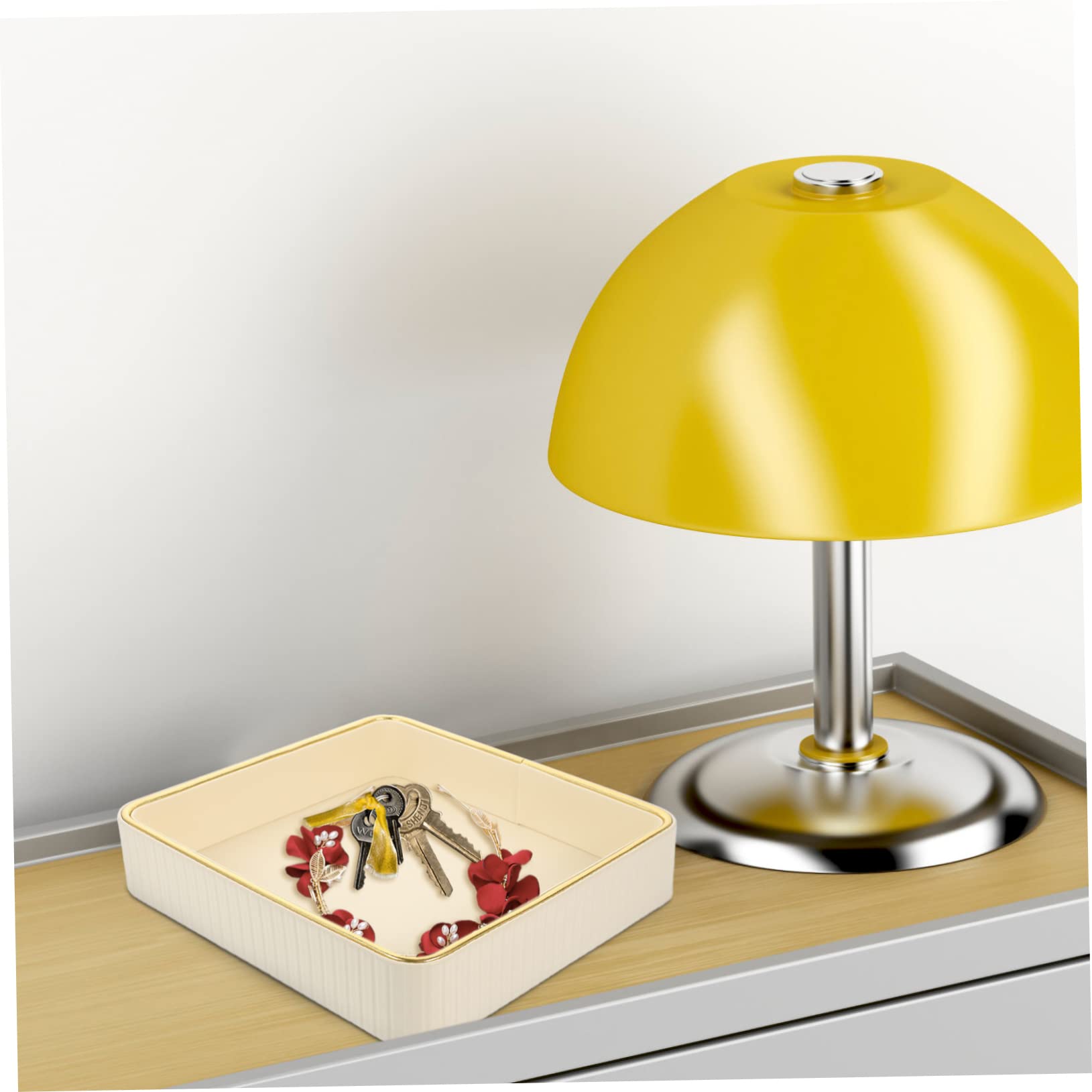 Luxshiny Bandeja Organizadora Diseño Moderno y Sencillo Cuadrada de Cuero Blanco Fácil Exhibición y Almacenamiento para Llaves y Joyas Adecuado para Sala o Dormitorio