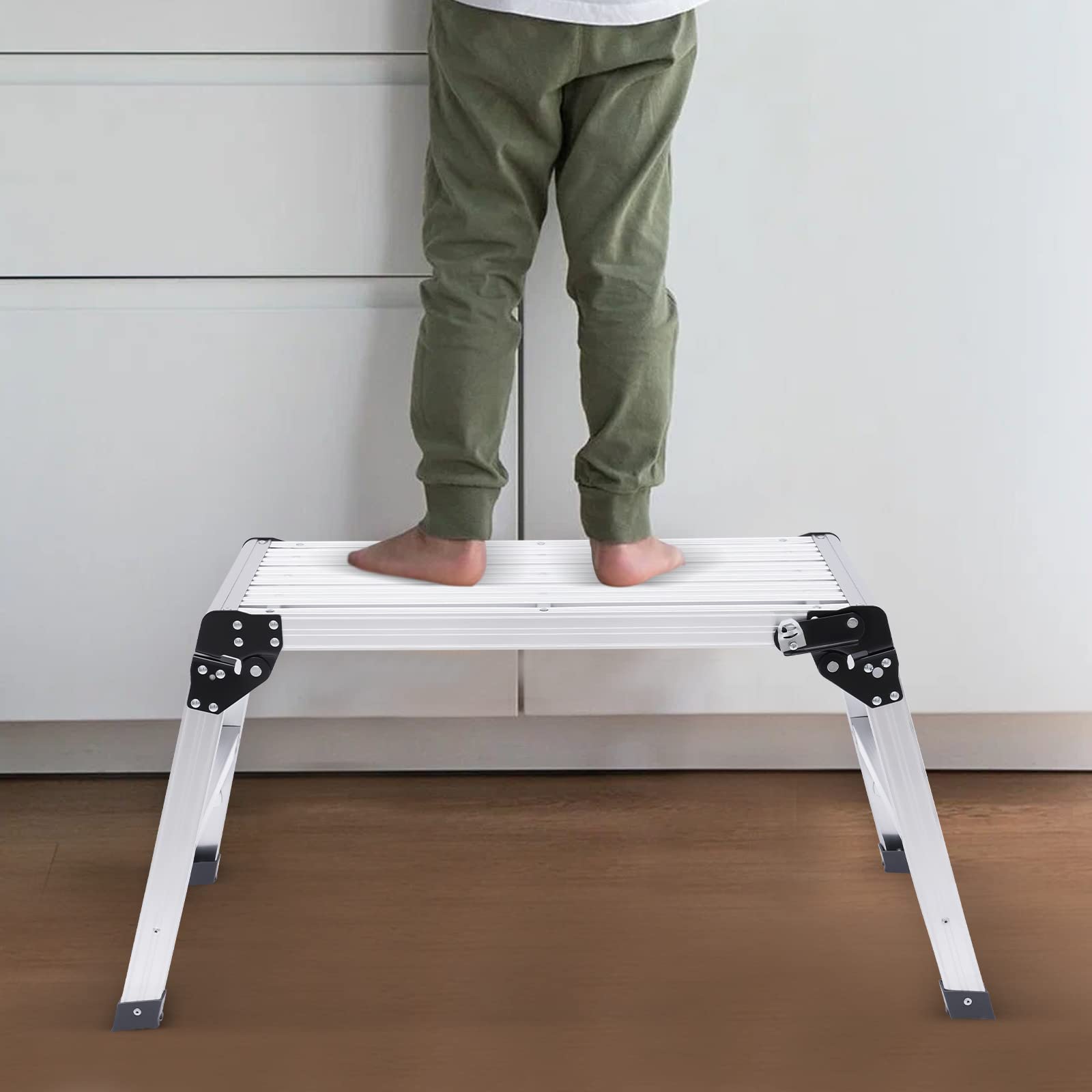 Składana drabina aluminiowa – obciążenie 150 kg, antypoślizgowa i składana, taboret roboczy do samochodu, mycia okien, gospodarstwa domowego, dekoracji i na kemping, 108 x 41 x 50 cm