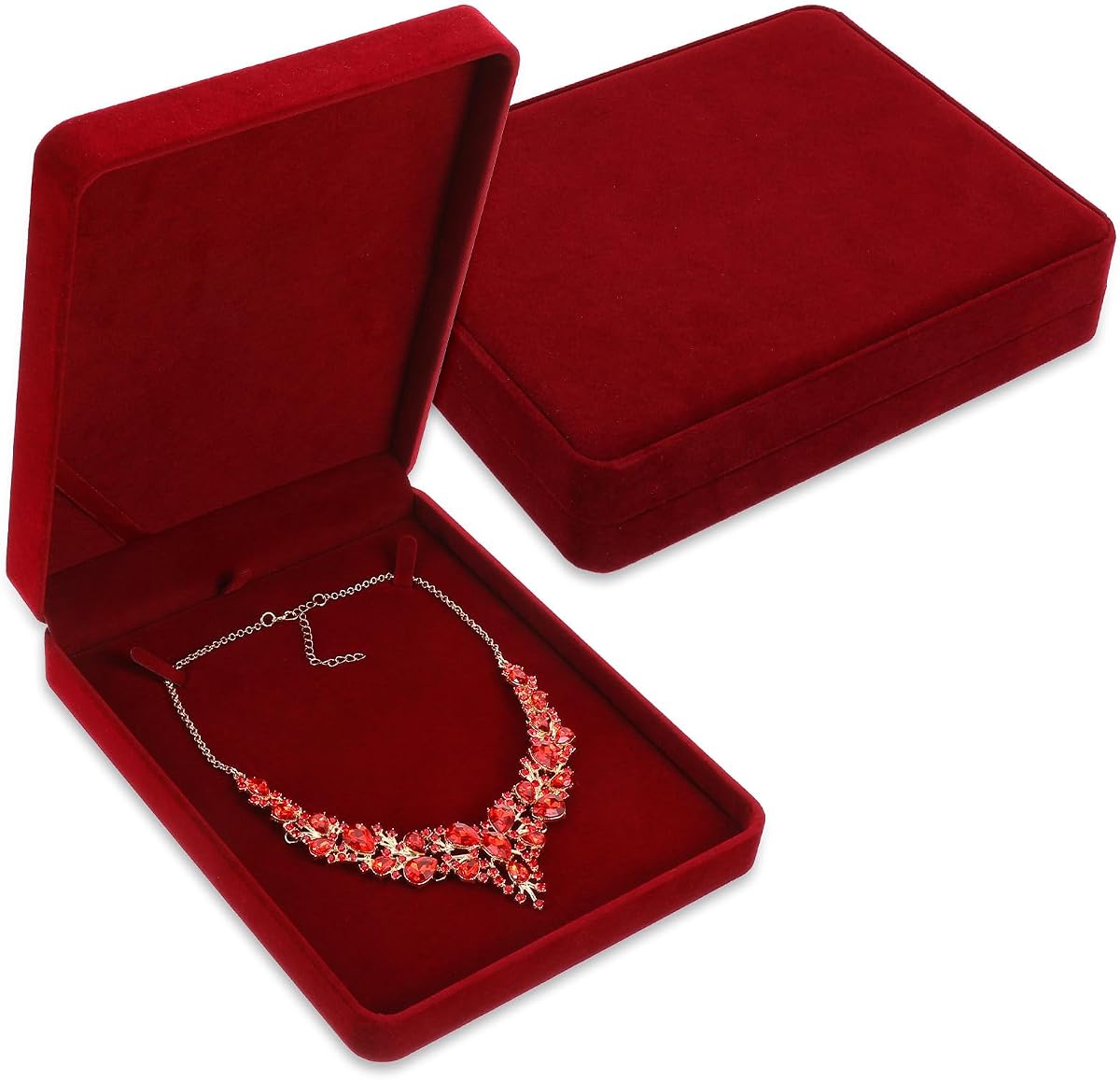 2 Packs Jewelry Set Wine Red Velvet Box Necklace Earring Ring Necklace Bracelet Gift Display Case Wedding Jewelry Storage Holder(Jewelry Not Contained