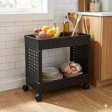 MASHUR FAB Multi Trolly Multipurpose Portable Storage Floor Standing Or Tabletop Rack|Trolley with Wheels for Kitchen Storage, Tiered Shelf (Plastic, 2 Shelf)