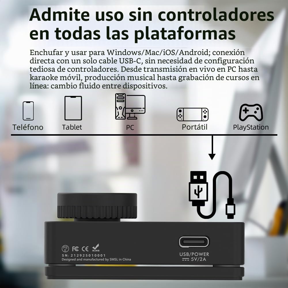 SMSL Nano ONE Pro Tarjeta de sonido externa, chip DSP de alta fidelidad, sonido envolvente virtual 7.1, para Windows/Mac/Phone/Live Stream/Game, salida de auriculares de 3.5 mm, entrada de micrófono