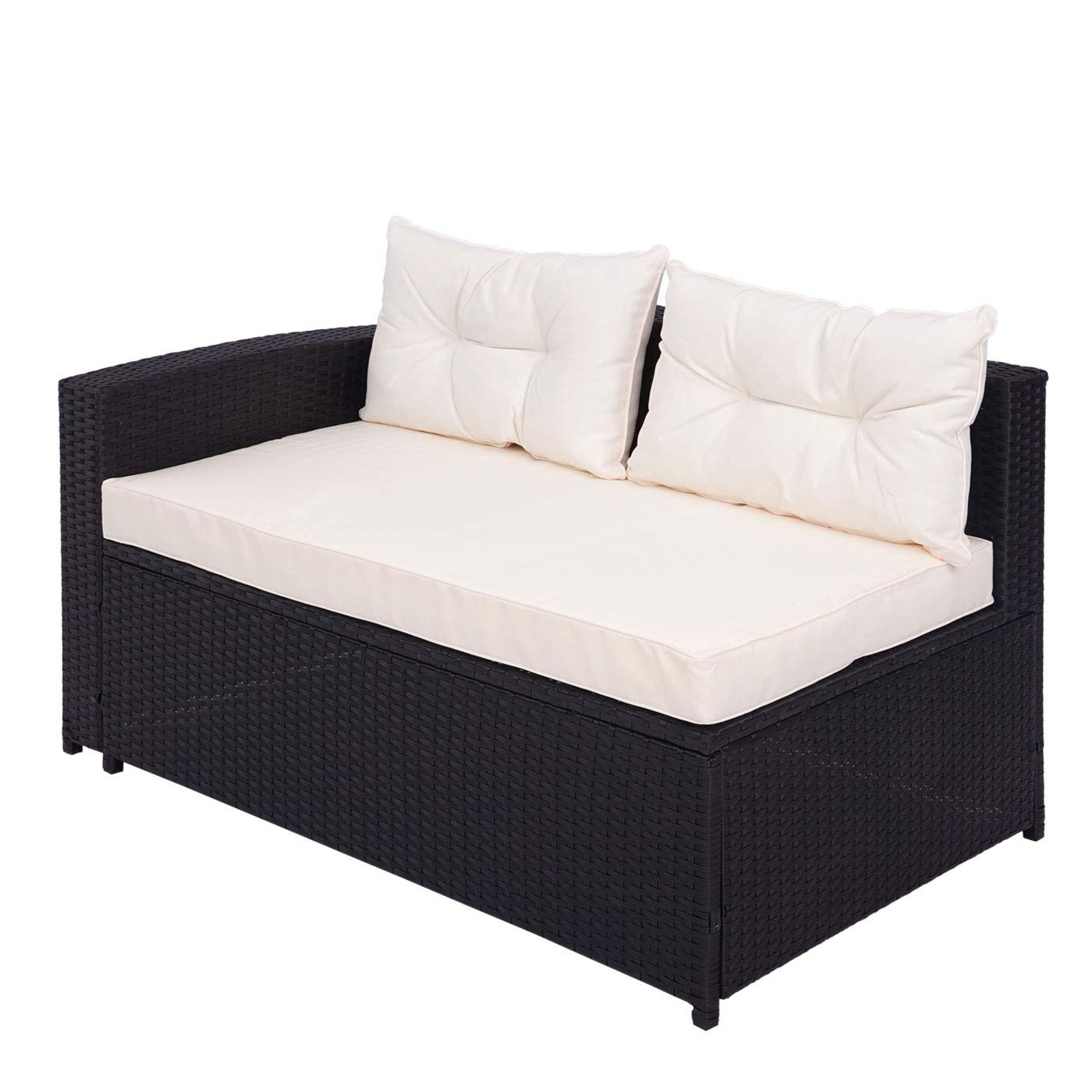 Mendler Set salotto giardino esterno salottino HWC-J34 polyrattan nero con cuscini avorio beige