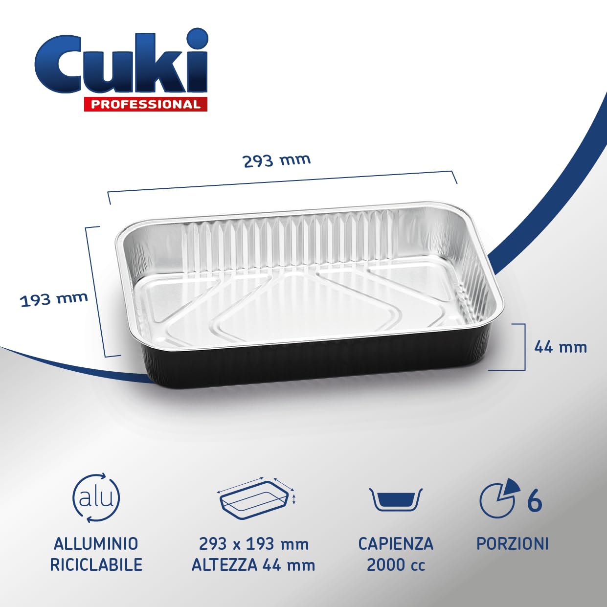 vaschette alluminio con coperchi ultra-forza, 6 porzioni, laccate, cm29x19xh4 , 1 confezione da 10 pezzi, monouso per forno, microonde, frigo, cottura, conservazione