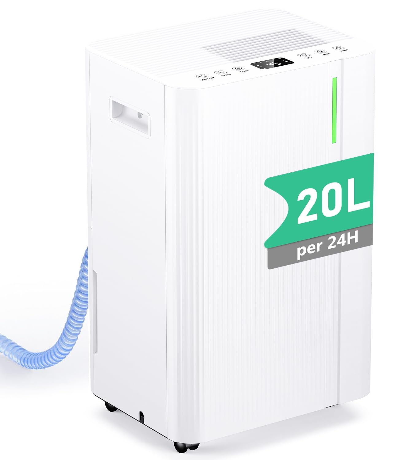 Luftentfeuchter 20L/24h, Elektrischer Entfeuchter mit Kompressor, 3 Modi, Leise und Energiesparend, Kontinuierliche Entwässerung, Tank 5 L, 24-Stunden-Timer, Luftentfeuchter für zu Hause