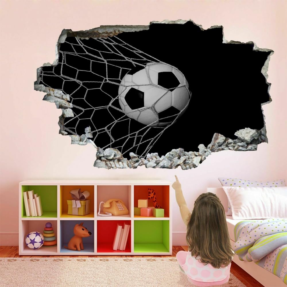 Decalcomanie Da Muro 3D Smashed Art Decor Calcio Tatuaggi Da Parete Wall Stickers Bianco E Nero Per Ragazze Bambini Adesivo Murale Regalo Per La Casa 120x80cm