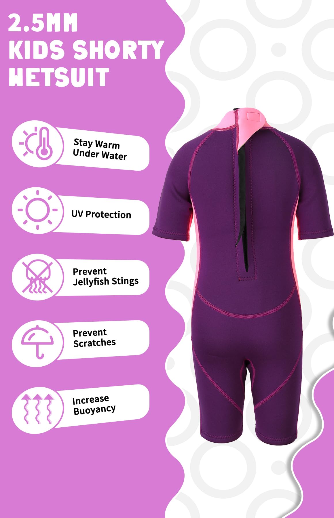 Traje de neopreno corto de 2,5 mm para niños, traje de baño de una sola pieza con protección UV para niñas y niños, natación, buceo, esnórquel, surf