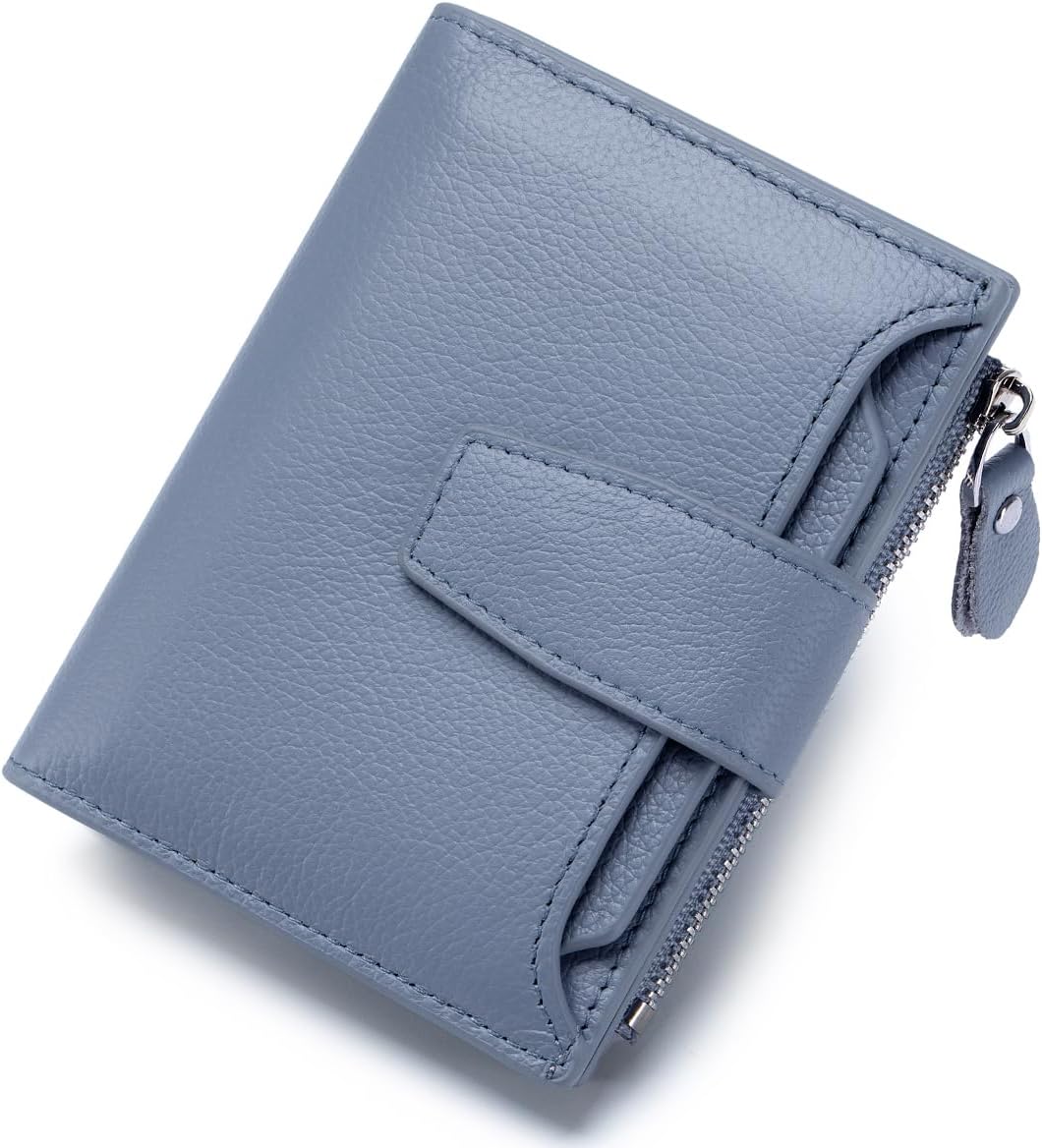 Rfid Blocking Wallet for Women Bifold Leather Wallet Compact Card Holder with Zipper Coin Pocket & 4 ID Windows,Blue