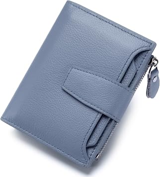 Rfid Blocking Wallet for Women Bifold Leather Wallet Compact Card Holder with Zipper Coin Pocket & 4 ID Windows,Blue
