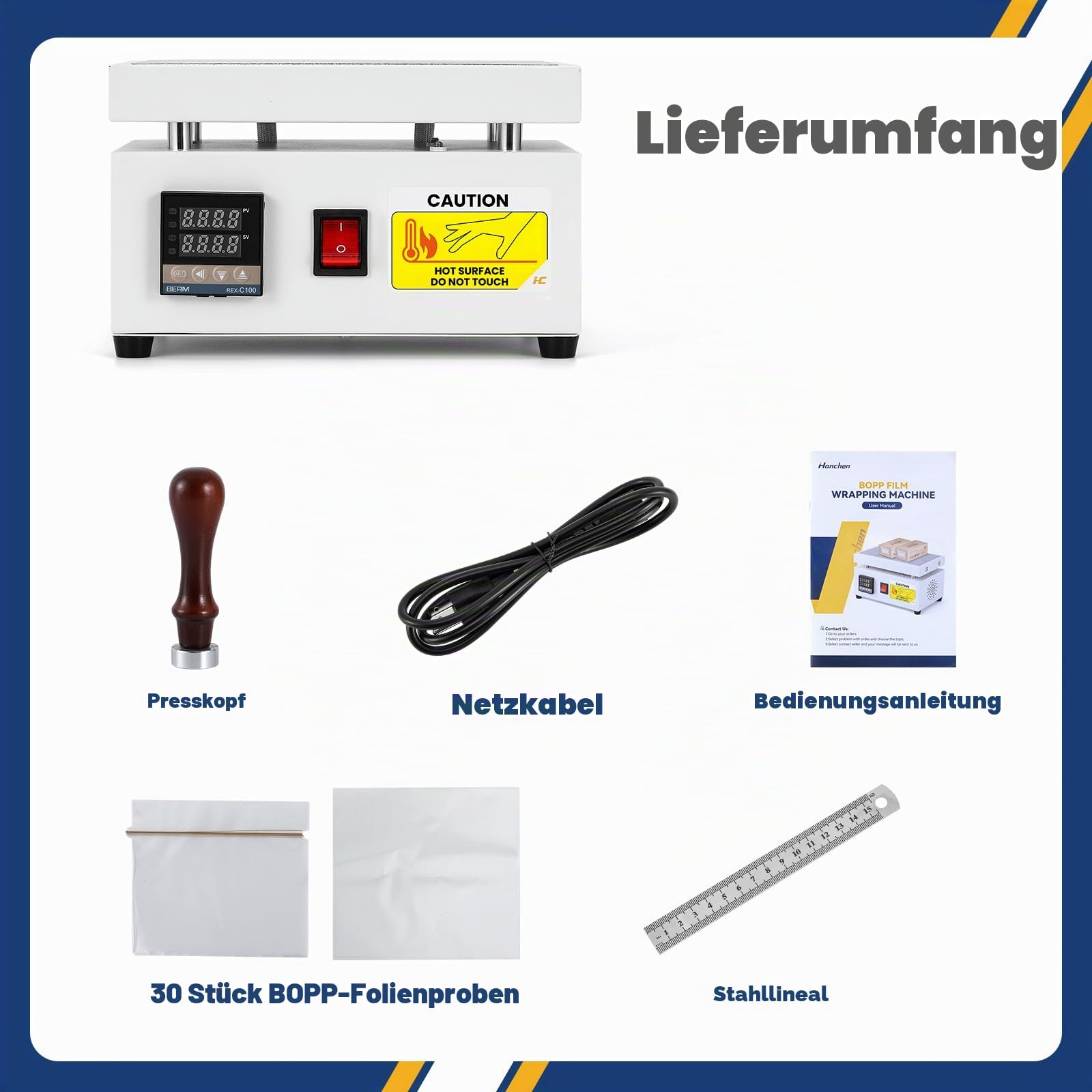 Hanchen Cellophan-Verpackungsmaschine manuelle Überwicklungsmaschine Desktop-Heizungs-Siegelmaschine für BOPP-Parfüm, Kosmetik, Poker-Box, PVC-Heißsiegelfolie(120×200mm)