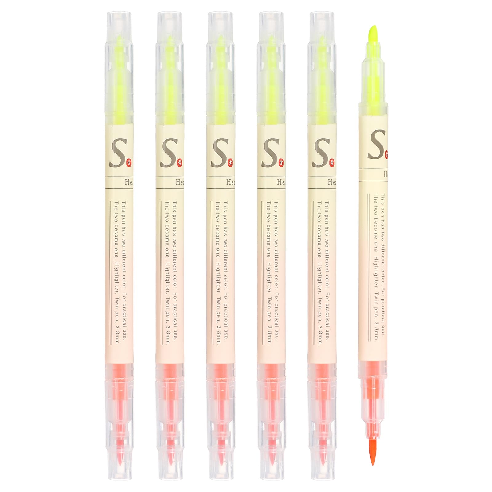 PATIKIL Highlighter Pen, 6 Pack Double Ended Highlighter Broad and Fine Tips Marker Pens Studying Supplies for Office Home Daily Use, Bright Orange/Yellow