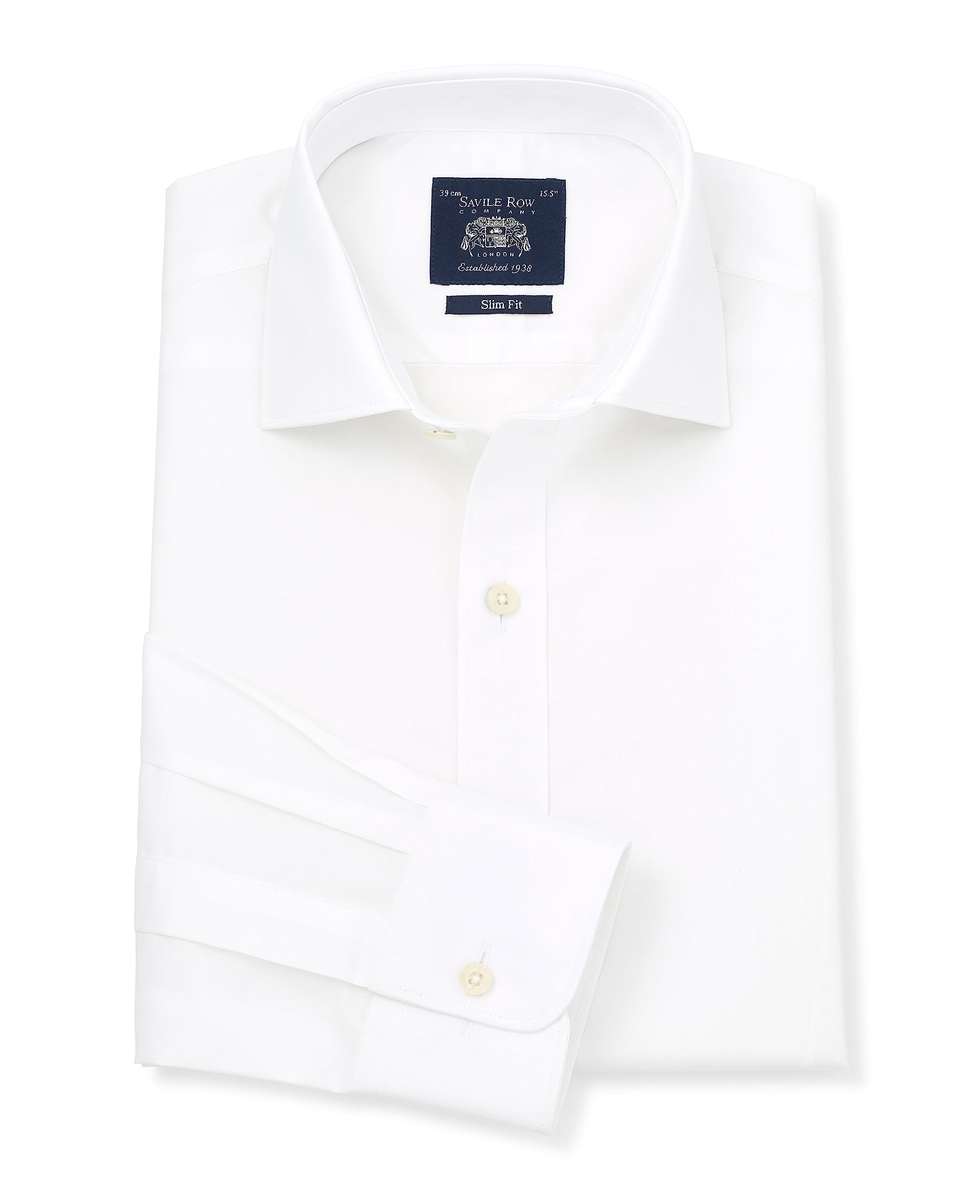 THE SAVILE ROW COMPANY LONDONMen's Slim Fit Cotton Poplin Long Sleeve Formal Shirt - Single Cuff, White, 16.5 Neck / 35 Sleeve