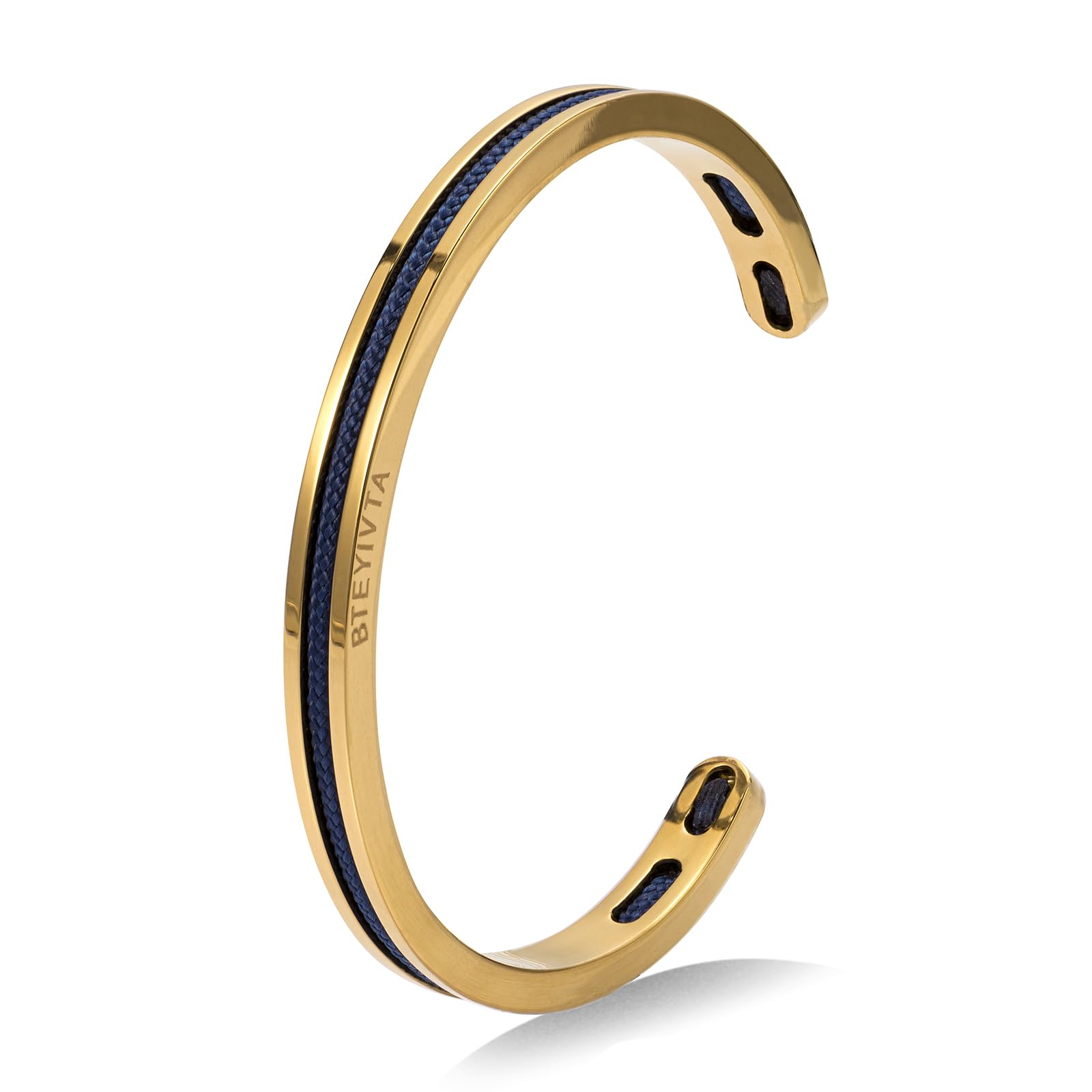 BTEYIVTA Handmade Minimalist Cuff Bracelet with Lucky Nautical Rope Inlaid Stainless Steel Cuff Unique and Stylish Bangle For Men And Women