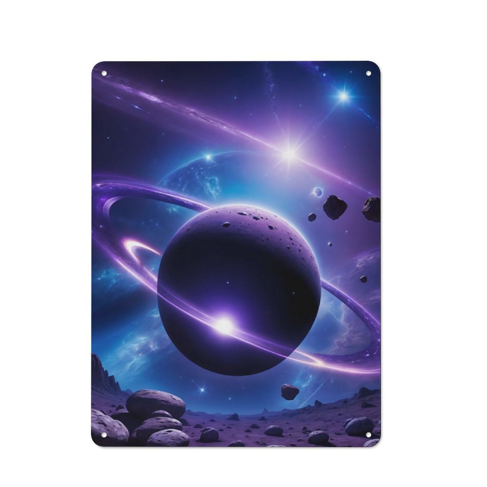 Decorative Metal Plaque with Rings Saturn Planet Design 40x30cm, Modern Retro Studio Wall Art for Workspace, Cafe, Hallway Or Garage