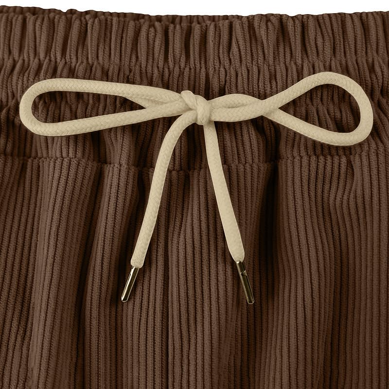 Men Corduroy Solid Color Shorts Elastic Waist Drawstring Button Decor Pants Multi Pockets Hawaiian Beach Pants4