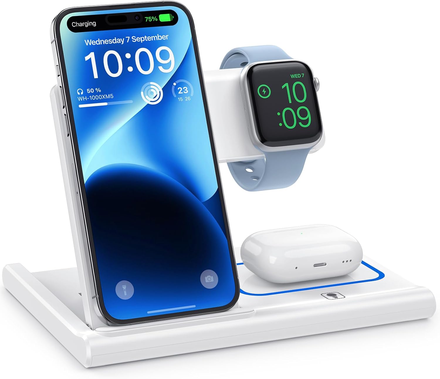 Charging Station, Wireless Charger Stand 3 in 1, Fast Wireless Charging Station for iPhone 14/13/12/11/Pro/Max/Plus/XS/XR/X/8, Apple Watch 8/7/6/5/4/3/2/SE & AirPods(White)
