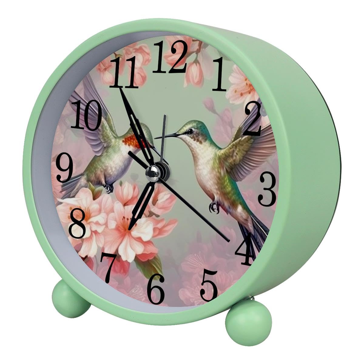 Alarm Clock Hummingbirds Florals, Silent Non-Ticking with Night Light
