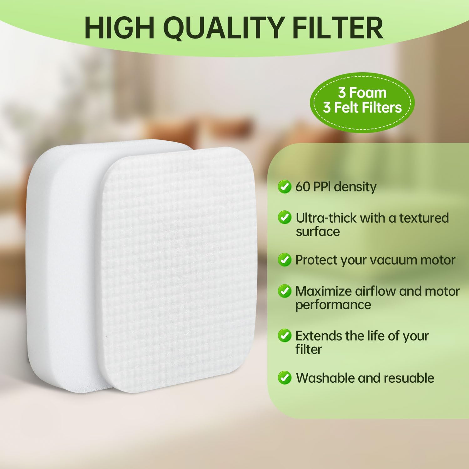 3 Pack UV850 Foam & Felt Filters Replacement Compatible With Shark Performance Lift Away UV850 UV900 DuoClean Upright Vacuum Cleaner, Replace Part XFFK602UKT - Image 5