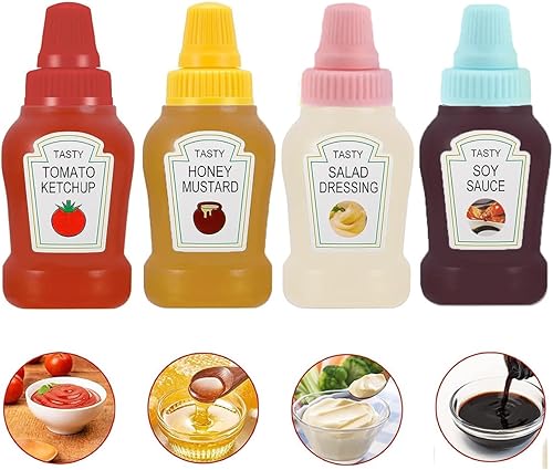 Miniatura 2 de 8 botellas exprimibles de salsa de tomate de 0.85 onzas  0.8 fl oz de miel y mostaza aderezo para ensalada de salsa de soja, contenedor de salsa de