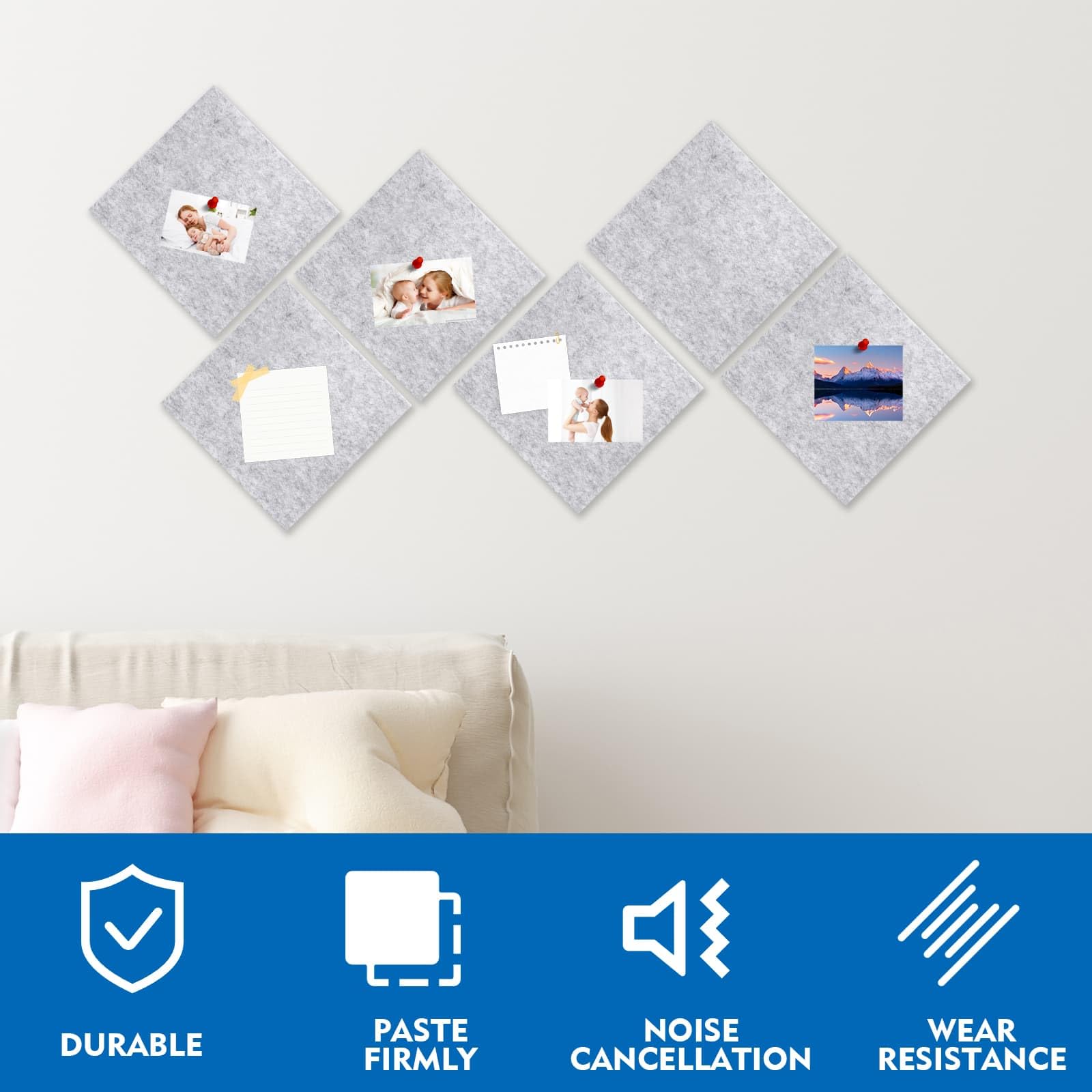 6 Pack Felt Bulletin Board with 100 Pins - Image 2