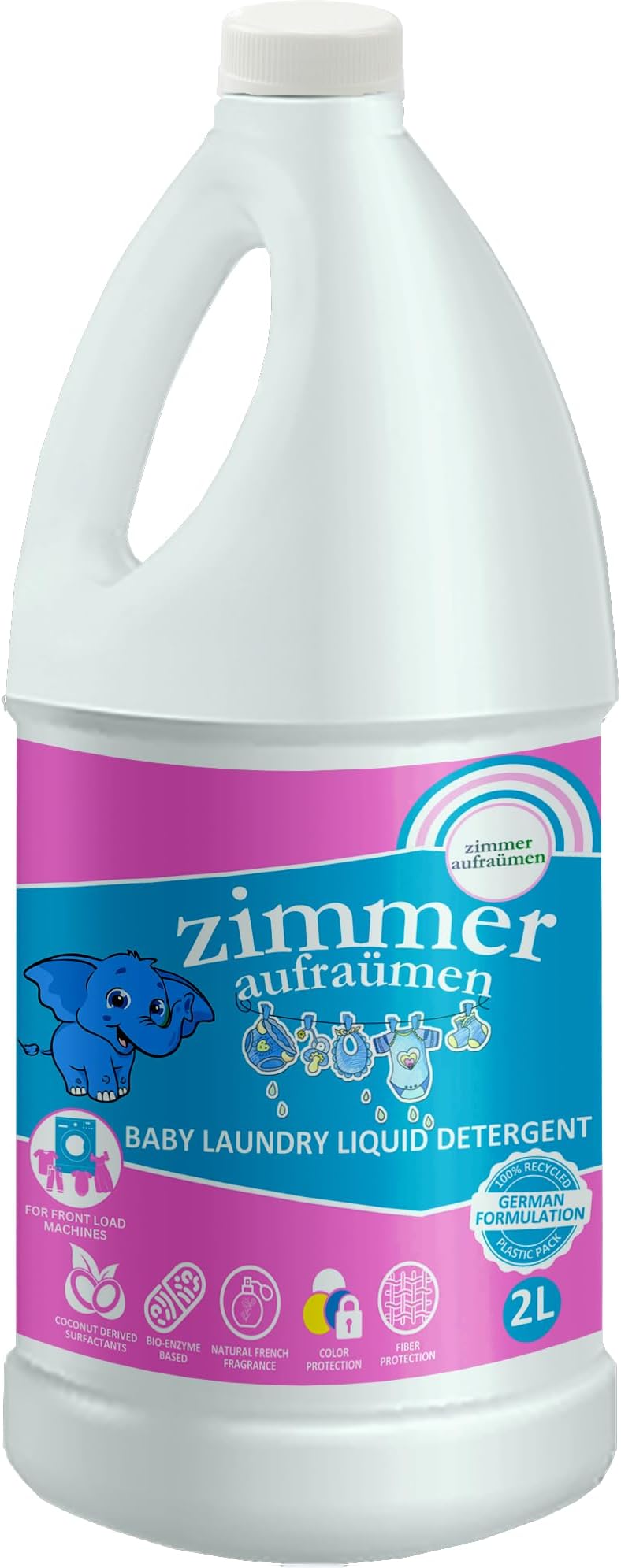 2L Natural Plant-based Baby Laundry Liquid Detergent - Front Load Machine. With Bio Enzymes Blend