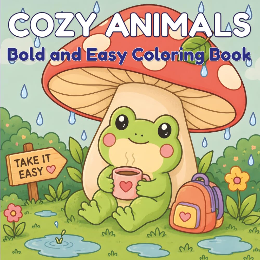 Cozy Animals: Bold and Easy Coloring Book for Adults, Teens and Kids: Cute and Simple Animal Scenes for Relaxation, Stress Relief and Mindfulness