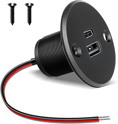 acegoo USB Socket 12V USB Outlet Campervan All-Aluminum RV Outlet, Type A + Type C Port Max 24W Output Charger, PD3.0&QC3.0 Fast Charging for Motorhome Marine Boat Bus Car Truck(Large Panel*1)
