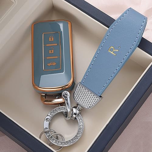 Miniatura 3 de ontto Funda para llavero de coche con llavero compatible con Mitsubishi, Gris