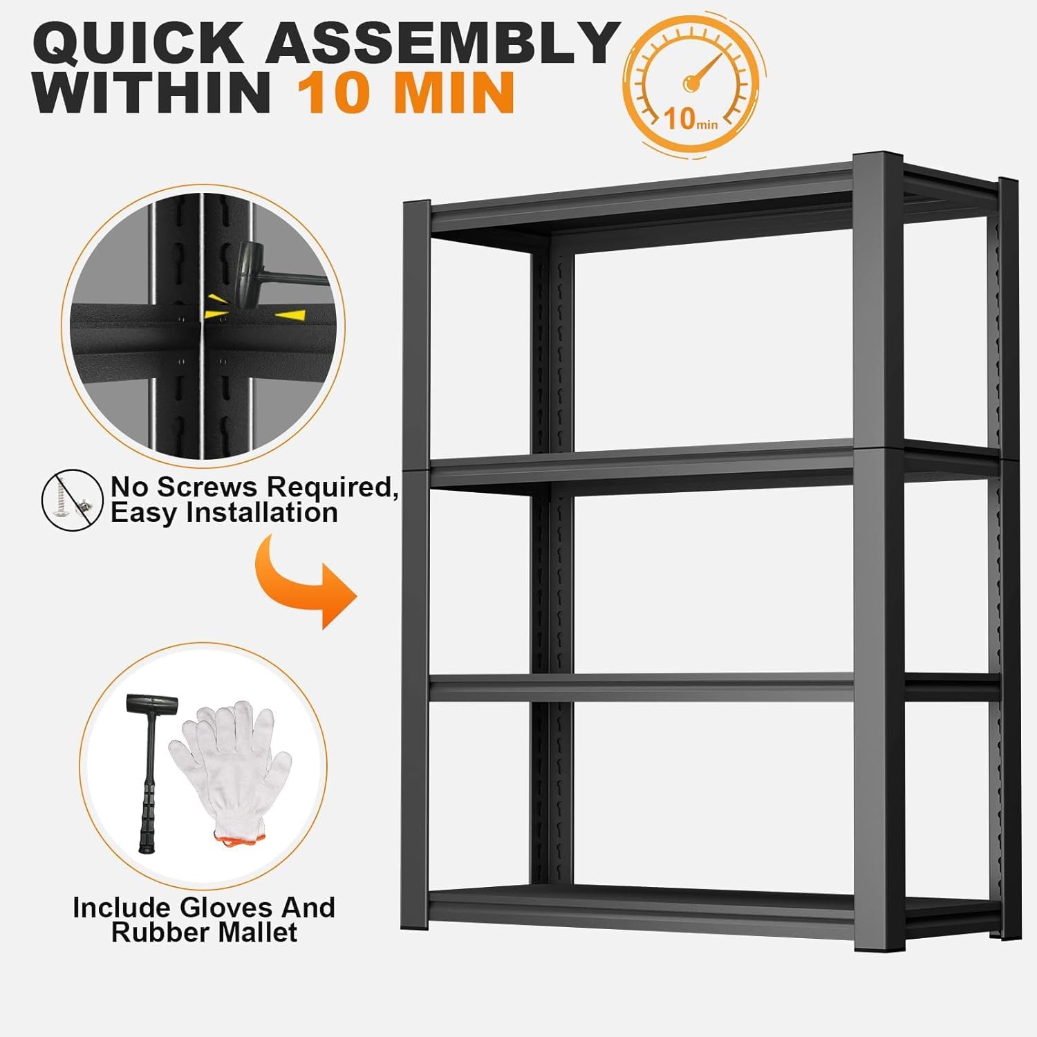 54''H Metal Garage Shelving, 4-Tier Heavy Duty Shelving Unit, Adjustable Garage Storage Shelves, Utility Rack Shelf for Industries, Warehouses, Basement (Black, 54''H*40''W*18''D, 4 Tier)