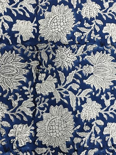 Nappe rectangulaire 100 % coton bleu imprimé fleuri fait main artisanale - 4