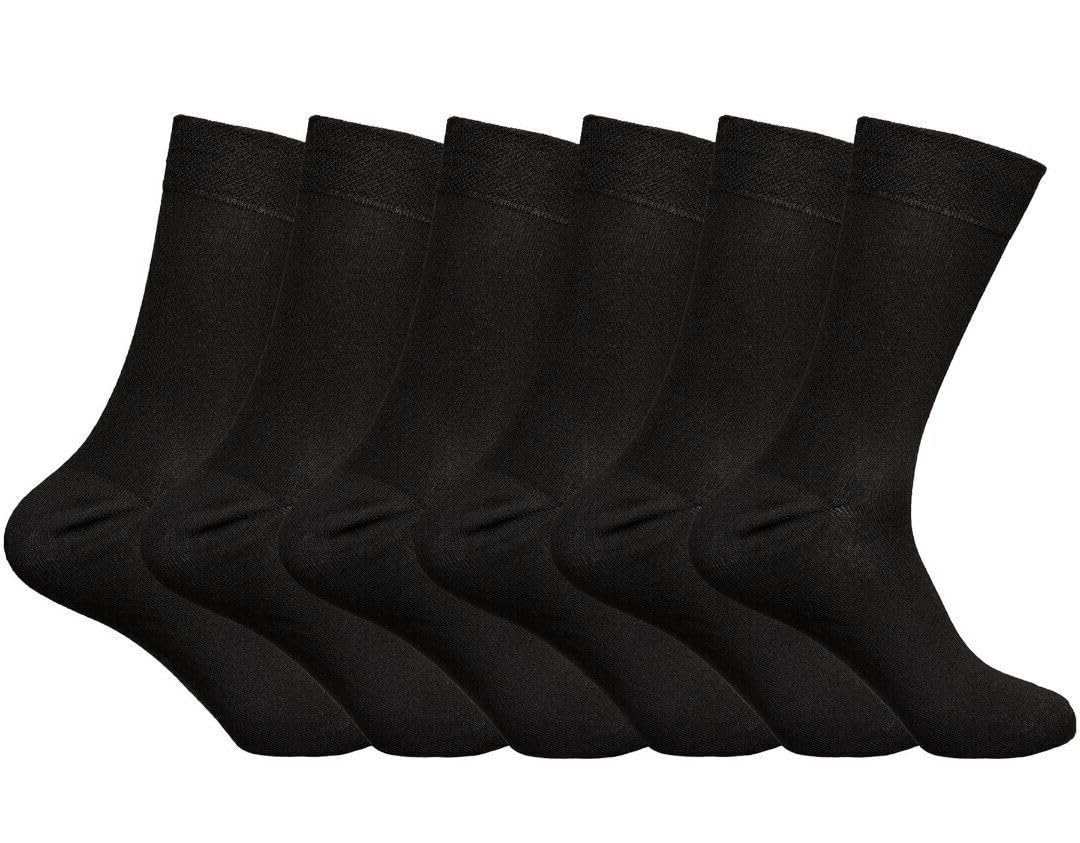 ZRWASKA® Bamboo Socks Mens Wide Elastic Diabetic Socks For Men Anti Bacterial Soft Grip Sock Loose Top Size UK 6-11 (6 Pairs BLACK)