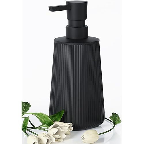 Matte Black Soap Dispenser for Kitchen, Modern Plastic Dish & Hand Soap Dispenser with Pump for Bathroom, Small Refillable Liquid Soap & Lotion Dispenser