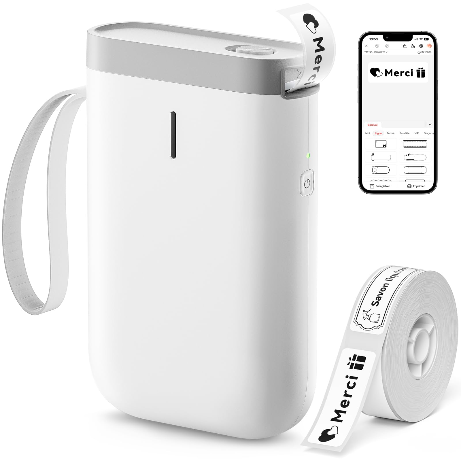 NIIMBOT D11 Impresora de Etiquetas Cinta incluida Conexión inalámbrica portátil Múltiples Modelos Disponibles para Teclado telefónico Fácil de Usar Oficina Hogar, Blanco
