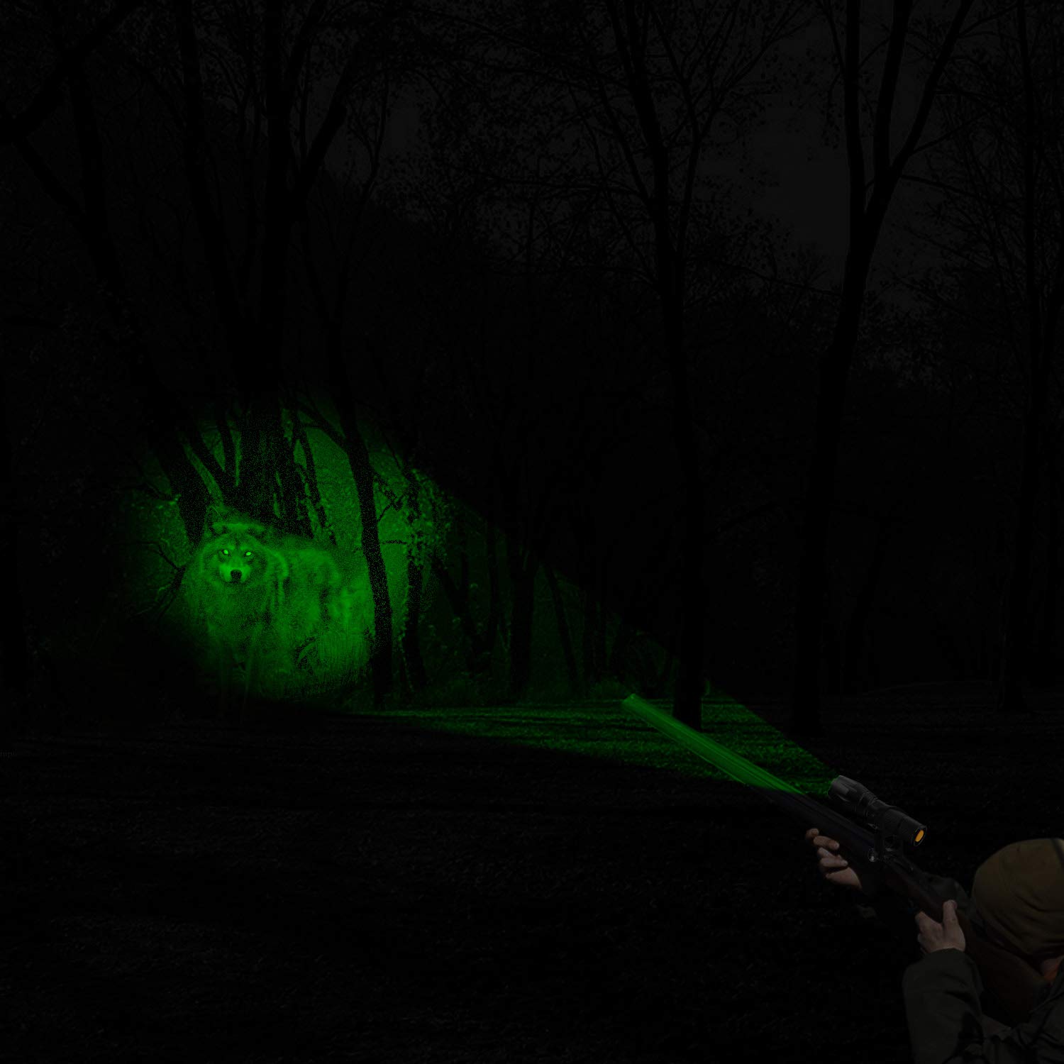 KL45 - Kit torcia elettrica da caccia verde da 1000 lumen, super luminosa, per predatore, luce zoomabile con interruttore a doppio controllo, per maiali, coyote, vermi