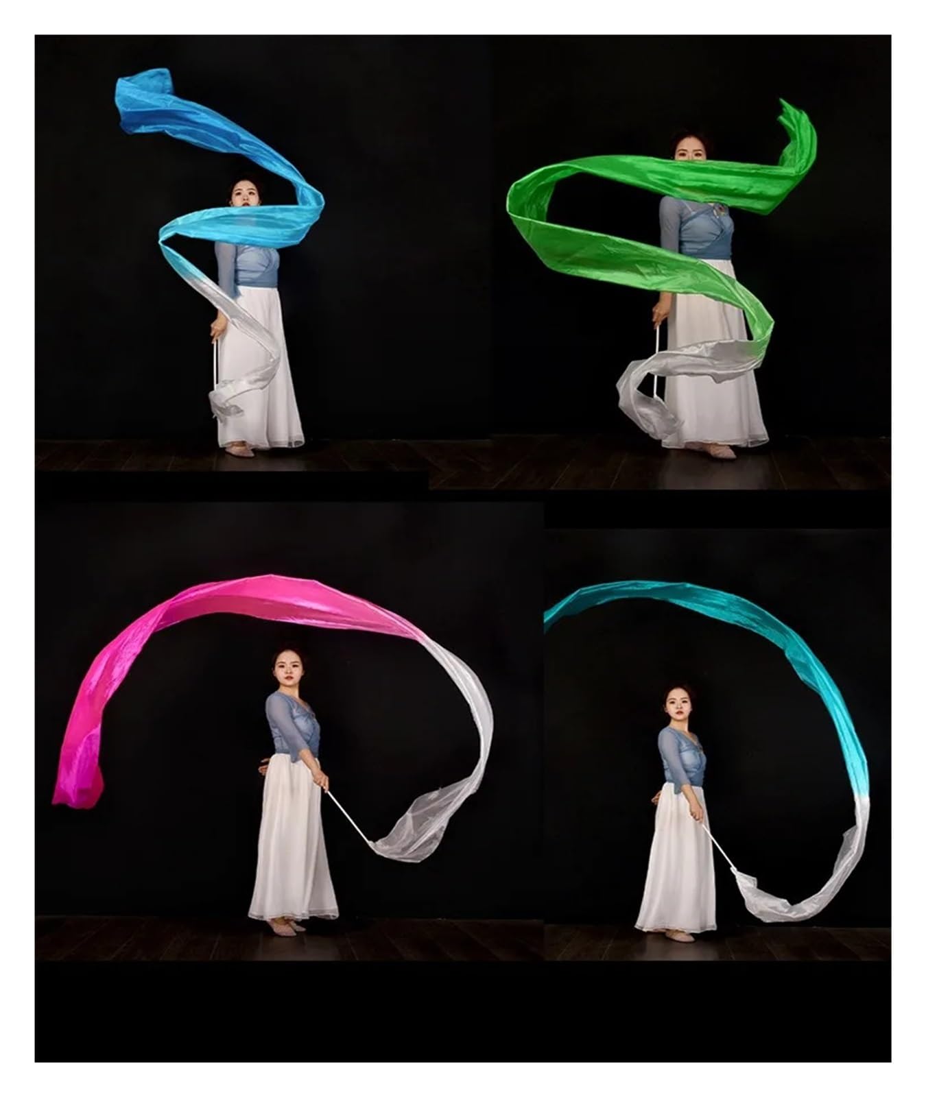 Banderole de Danse en Polyester à Fleurs, Rubans de Gymnastique Rythmique, Spectacles de Danse Artistique, Adoration, louange, bannière prophétique(Blue White)
