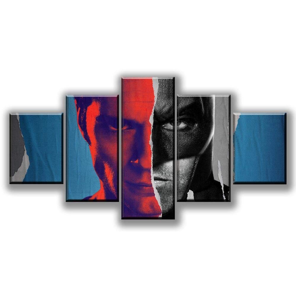 BAOJIAN 5 canvas prints Wall Art Home Deocrative Picture work 5 Panel Batm v erman Dawn of Justice Movie Poster Canvas Print5 Prints on Canvas