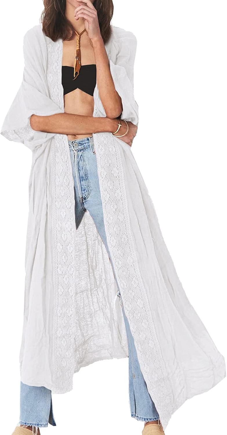 Dames Lange Kimono Maxi Bohemian Jurk Strand Coverup Badjas Grote Maat