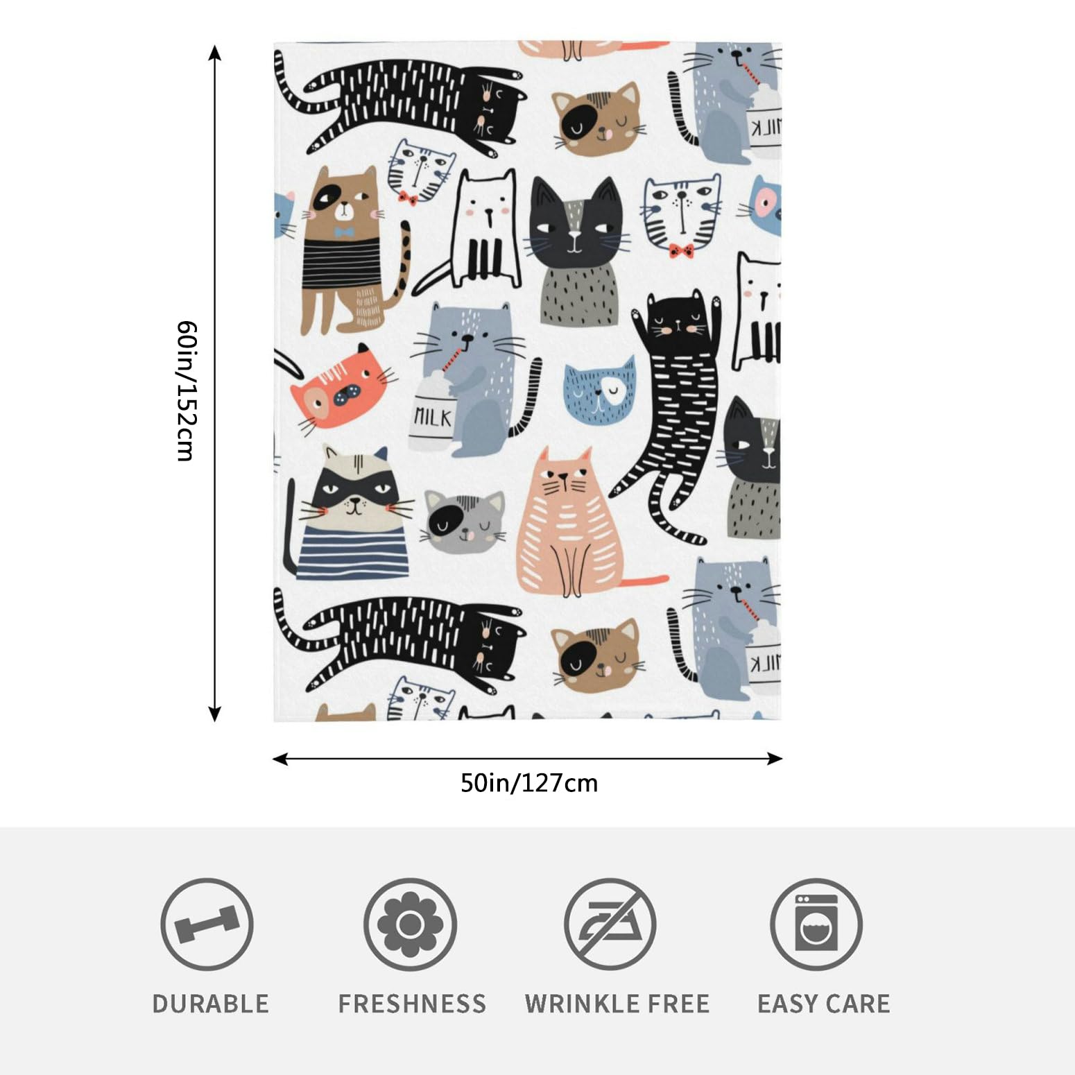 HGOD DESIGNS Cute Cats Blanket for Women Lightweight Soft Fleece Flannel Throw Blanket Cats and Milk Bottle Sofa Couch Living Room 130x150cm - Image 2