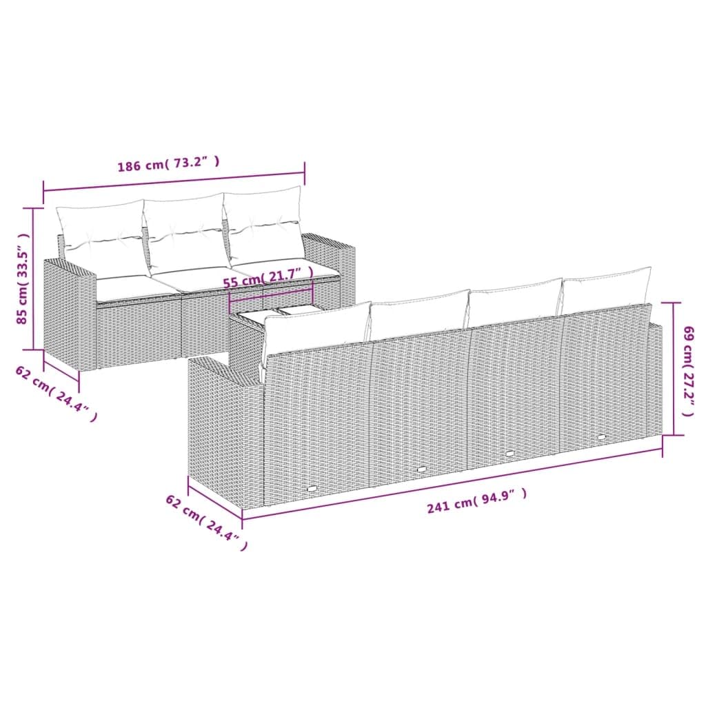 Set Divano da Giardino 8pz Polyrattan Grigio Chiaro Tavolo | Salotto modulare da esterno per giardino e terrazzo con vano contenitore sotto seduta e tavolino in vetro temperato.
