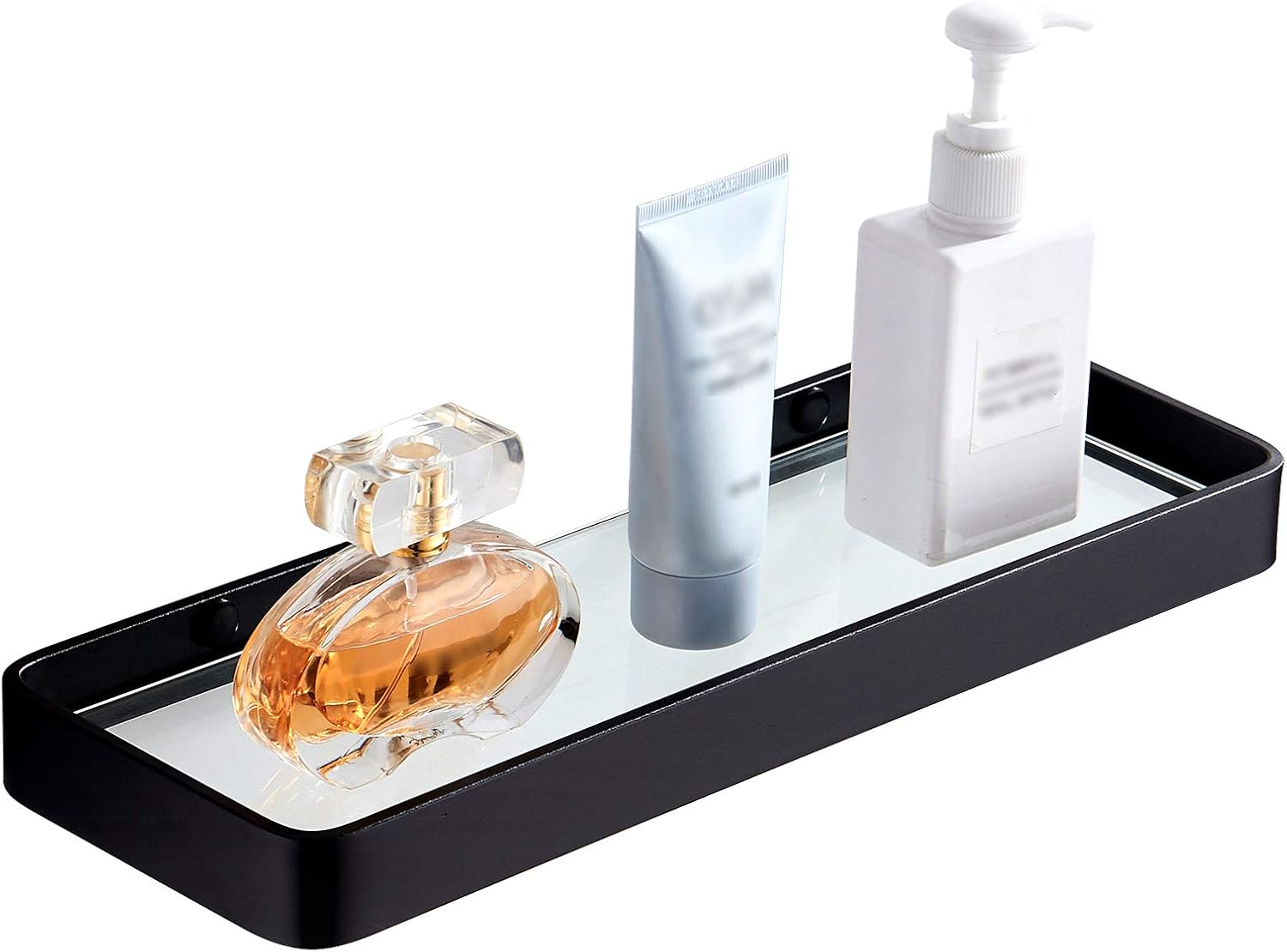 Bathroom Shelving Solution, Rectangular Tempered Glass Bathroom Shelf Wall Mounted, with Aluminum Frame, Shower Storage Organizer (16 inch, Matte Silver): Kitchen & Dining