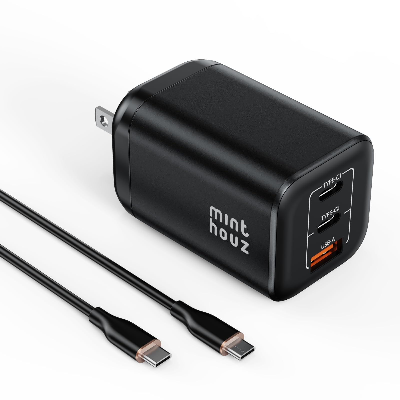 Minthouz 100W GaN Charger 3-Port PD3 0 Fast Charging Station with Type-C USB-A Foldable Charger Block with 3